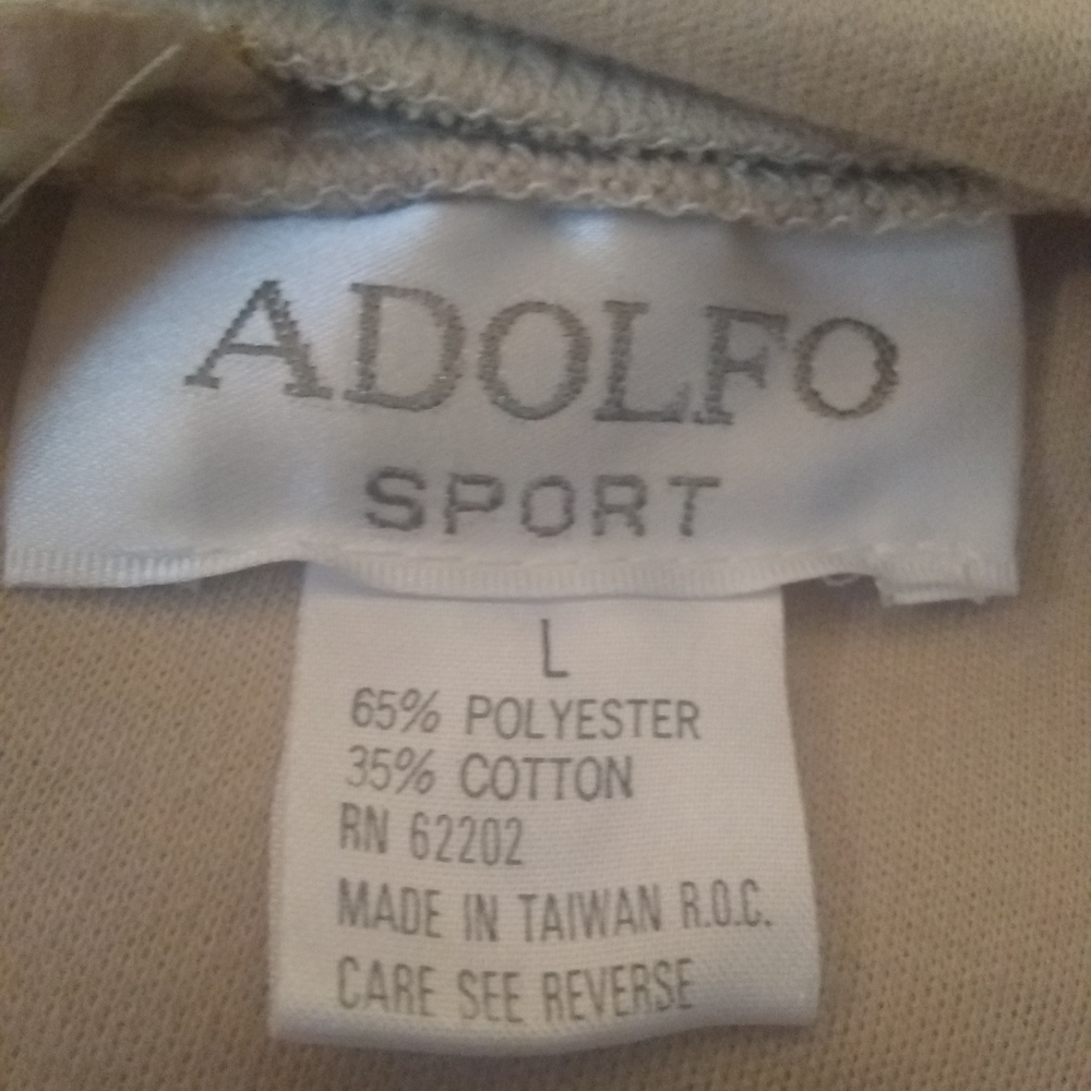 Vintage Adolfo Top Beige 90s Turtle Neck Crochet Trim Pearl Buttons Large - Picture 7 of 8